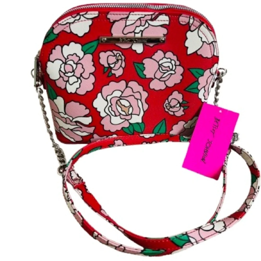 NWT Betsey Johnson Red/Pink Leather Rose Crossbody Bag